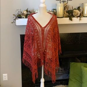 NWT Soft Surroundings rusty red poncho shawl lace